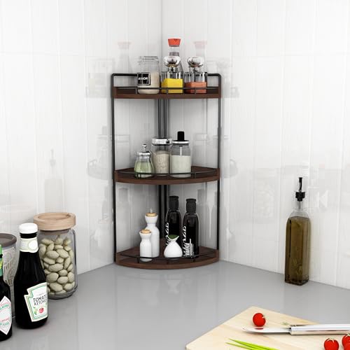 Dorhors 3-Tier Corner Bathroom Organizer Countertop for Storage,Vanity Tray,Wood Counter Organizer for Kitchen,Bathroom,Dresser (Walnut) - color: Walnut