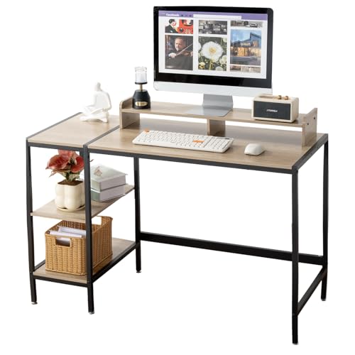 MINOSYS 47-inch Computer Desk with Storage Shelf - Gray Ideal Gaming Desk for Bedrooms, Small Spaces, and Home Offices Modern Writing Desk for PCs. - color: Tx-gray, size: 47 inch