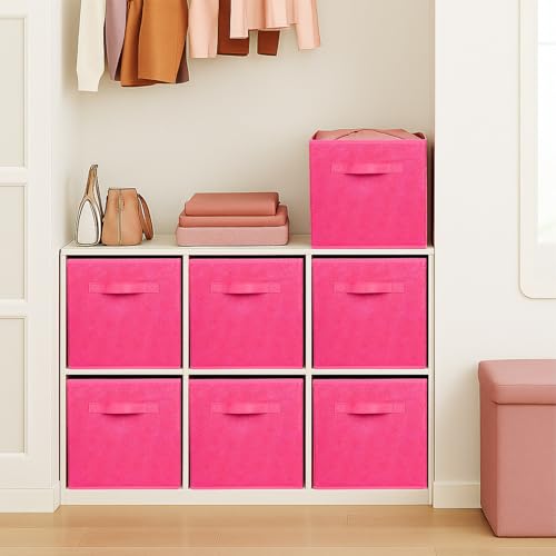 ShellKingdom Storage Bins, Foldable Fabric Storage Cubes with 3D Embossed Rose Pattern, Cloth Organizer Drawer For Closet And Toys, 10.5 X 10.5 X 11 inch, 2 Pack (Fuchsia) - color: Fuchsia