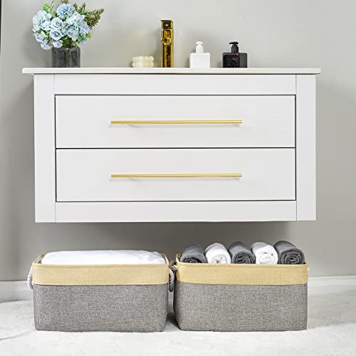 TheWarmHome Storage Basket for Organizing - 3 Pack 14x10x7 inch Large Collapsible Storage Bin for Shelves, Fabric Storage Cubes for Organizer ClosetCloth Gift Toy (Grey & Gold) - color: Gold&Grey, size: 2PCS/Large - 15.7Lx11.8Wx8.3H