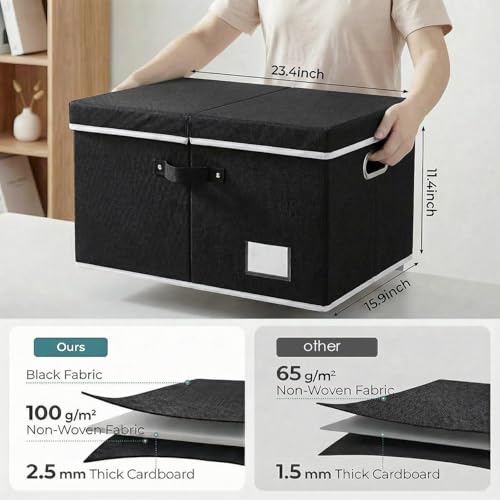 PRANDOM Storage Boxes with Lids [3-Pack] Fabric Collapsible Storage Bins Organizer Containers Baskets Cube with Cover for Home Bedroom Closet Office Nursery Black（23.4X15.9X11.5 - color: Black, size: XL(3-Pack)