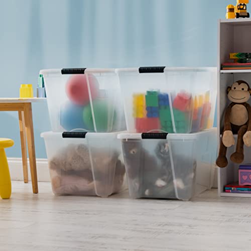 IRIS USA 54 Qt Stackable Plastic Storage Bins with Lids, 4 Pack - BPA-Free, Made in USA - See-Through Organizing Solution, Latches, Durable Nestable Containers, Secure Pull Handle - Clear - color: Clear, size: 54 Qt, style: 4 Pack