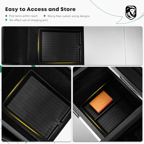 YHTAUTO Center Console Organizer Fit for Tesla Model 3 Highland 2026 2025 2024, TPE Hidden Storage Box, Car Storage Organizer Box Tray Non-Slip Accessories - style: 2PCS Center Console & Armrest Lower Tray