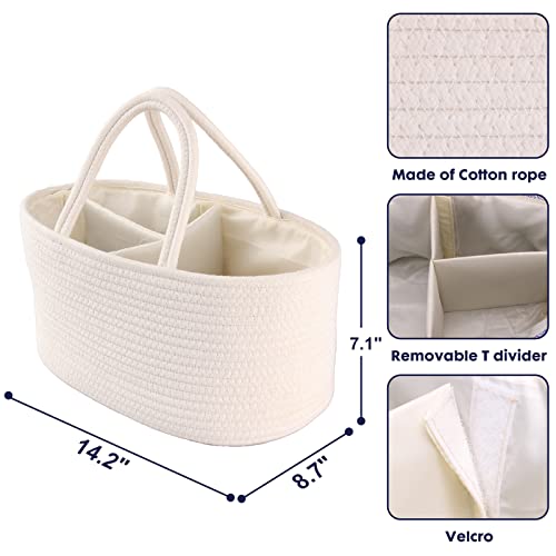 Baby Diaper Caddy Organizer for Girl Boy Cotton Rope Nursery Storage Bin Basket Portable Holder Tote Bag for Changing Table Car Travel Baby Shower Gifts Newborn Essentials Registry Must Haves White - color: White, size: Regular