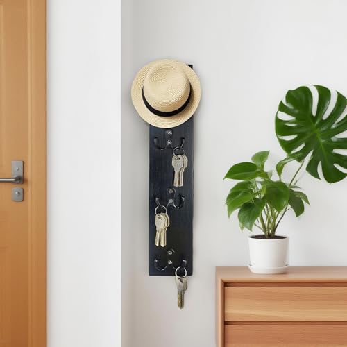 Yohsnor Vertical Key Holder Wall Mount - Stylish Home Decor for Entryway, Space-Saving Hook Rack & Organizer for Keys, Wallets, and More - Ideal for Small Spaces & Versatile Storage Solutions - color: Black