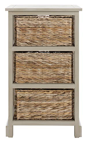 SAFAVIEH Home Collection – Halle Vintage Grey Storage Side Table with Wicker Baskets, Farmhouse Accent Storage, Fully Assembled (AMH5738D) - color: Vintage Grey