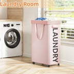 Optish Pink Laundry Basket with Wheels, Dorm Room Essentials for Girls, 90L Rolling Laundry Hamper with Wheels and Removable Mesh Bag for Clothes, Bedroom, Bathroom, College - color: Pink