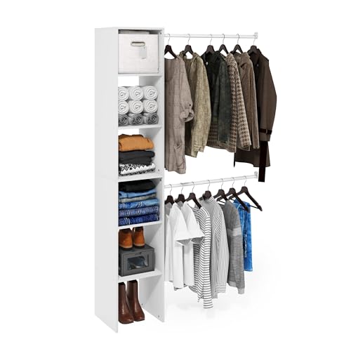 Furinno FANO Closet Organizers and Storage, 5-Tier Closet Storage Organizer with 2 Hanging Bars, Wardrobe Closet Shelf Towers, Adjustable Shelves, for Wardrobe, Bedroom, Living Room, White - color: White, size: 2-Hanging-Bar