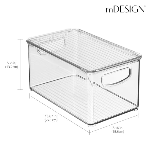 mDesign Plastic Deep Storage Bin Box Container with Lid and Built-In Handles - Organization for Fruit, Snacks, or Food in Kitchen Pantry, Cabinet, or Cupboard, Ligne Collection, 2 Pack, Clear - size: 10.6 x 6.2 x 5.2 (Pack of 2)