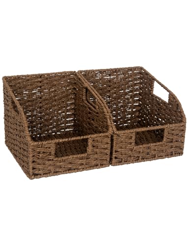 StorageWorks Wicker Baskets for Organizing, Pantry Organizers and Storage, Round Paper Rope Storage Basket for Pantry Shelves, Brown, 2 Pack - color: Dark Brown(Paper Rope), size: 2x 8½"L x 10"W x 7½"H