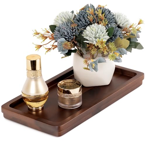 Bathroom Vanity Tray 11.8x5.9in of Acacia Wood - Elegant Organizer for Cosmetics, Jewelry, Perfume, Candle, Key - Premium Wood Tray for Bathroom, Kitchen, Countertop, Toilet Tank, Sink (Dark Brown) - color: Dark Brown