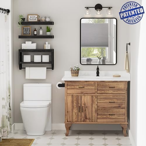 QEEIG Bathroom Floating Shelves for Wall - Shelf Over Toilet Paper Storage Farmhouse 16 inch Set of 3, Black (028-40B3) - color: Black