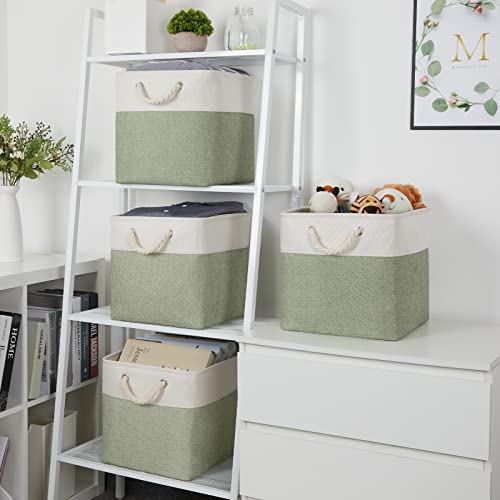 Temary Cube Storage Baskets for Shelves 12 Inch Storage Cubes 4pack Fabric Storage Baskets for Organizing Clothes, Closet Basket with Rope Handles for Home (White&Green) - color: white&green, size: 12"L x 12"W x 12"H