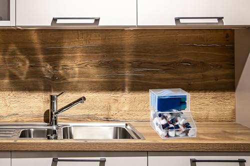 IneVibe Acrylic Dishwasher Pods & Sponge Holder w/Lids - 2 Compartment Container for Storing Detergent Tablets, Dryer Sheets, Laundry Pods for Kitchen Sink Organization