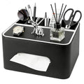 PU Leather Tissue Box Cover Square - Multifunctional Tissue Box Holder with Storage, Tissue and Remote Control Holder Organizer with Compartments for Bedroom Nightstand, Desk, Living Room (Black) - color: Black
