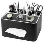 PU Leather Tissue Box Cover Square - Multifunctional Tissue Box Holder with Storage, Tissue and Remote Control Holder Organizer with Compartments for Bedroom Nightstand, Desk, Living Room (Black) - color: Black