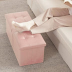 HAUSFRAU 31.5 Inches Ottoman with Storage Bench, Folding Ottoman Bench Small Foot Rest Stool, Bedroom Bench with Flipping Lid, Faux Leather Pale Pink - color: Pale Pink, size: 13"D x 31.5"W x 13"H
