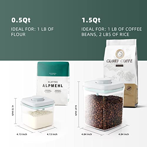 Airtight Food Storage Containers with Lids, BPA Free Cereal Container for Kitchen Pantry Organization, Stackable Clear Plastic Canisters for Flour Sugar Baking Supplies (0.5Qt + 1.5Qt) - color: 2 Pcs Set - 0.5Qt+1.5Qt