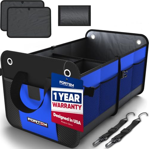 FORTEM Trunk Organizer For SUV Car Organizer and Storage, Multi-Compartment Storage Bag Car Accessories for Women Men, Perfect Christmas Gifts, 1680D Oxford, Non Slip Bottom, Straps, Soft Cover (50L) - color: Blue, size: Standard (50L)