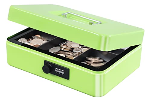 KYODOLED Large Cash Box with Combination Lock,Safe Metal Box for Money, Storage Lock Box with Money Tray,9.84"x 7"x 3.54" Limegreen Large - color: Limegreen, size: Large