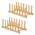 HBlife 2pcs Bamboo Dish Plate Bowl Cup Book Pot Lid Cutting Board Drying Rack Stand Drainer Storage Holder Organizer Kitchen Cabinet（Keep Dry） - color: Bamboo 6 Slots 2pcs
