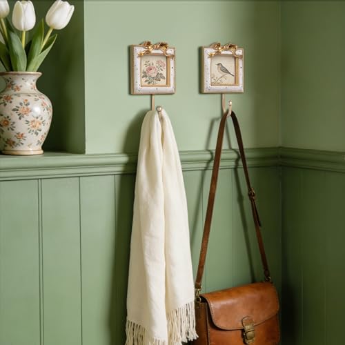 AELS Decorative Wall Hooks with 3"x3" Bow Vintage Picture Frame, Vintage Photo Holder with Golden Hook for Coats, Purses, Towels and Keys, Ideal for Entryway, Bedroom or Wedding Decor, Gift Ideas - color: 3X3