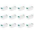 Sterilite 6 Qt Latching Storage Box, Stackable Bin with Latch Lid, Plastic Container to Organize Shoes on Closet Shelf, Clear with White Lid, 12-Pack