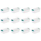 Sterilite 6 Qt Latching Storage Box, Stackable Bin with Latch Lid, Plastic Container to Organize Shoes on Closet Shelf, Clear with White Lid, 12-Pack