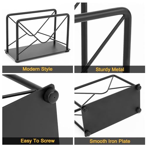 Modern Mail Holder for Home Office, Metal Letter Organizer Sorter for Desk, Cutout Mail Envelope Design, Bill Filling Paper Document Rack, Envelope Storage Rack with Metal Base - color: Metal Black