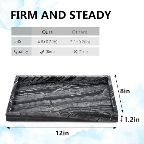 Real Natural Marble Tray for Bathroom, Vanity, Kitchen and Desktop, Rectangle Genuine Marble Stone Tray for Jewelry, Cosmetics, Candles, Lotion, Perfume (Wood Grain, 12" x 8" x 1.2") - color: Wood Grain, size: 12" x 8" x 1.2"