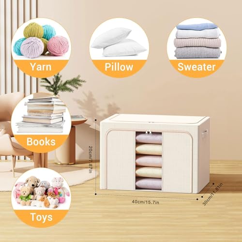 Clothes Storage Bins with Metal Frame, Foldable Clothes Organizers Storage Containers for Clothes, Sheets, Blankets, Pillows and Towels (24L, 3 Pack) Beige - color: Beige, size: 24L（15.7“X11.81"X7.87")