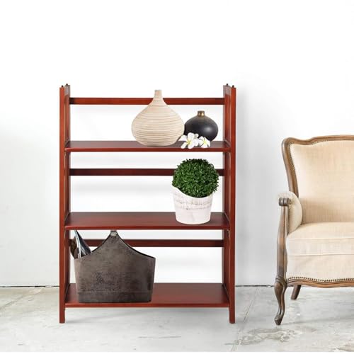 HomeStock 3-Shelf Stackable Folding Office Wood Furniture Bookcase, Contemporary Home and Office Furniture, Sturdy Wooden Shelving Storage Mahogany/27.5 Inch - color: Mahogany, size: 27 5 Inch