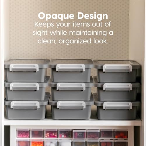 IRIS USA 3 Qt. Plastic Craft Storage Container Bins with Lids, 4 Pack, Small Art & Office Supply Organizer Tote, Sensory Bins & Boxes for Home & University, Stackable, Secure Latch Buckles, Gray - size: 3 Qt. - 4 Pack