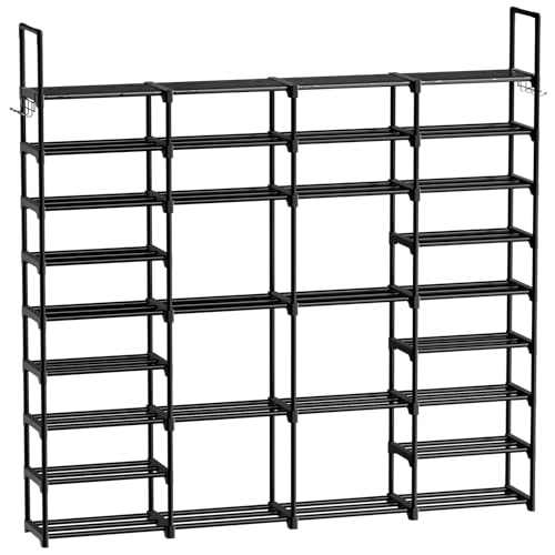 WOWLIVE 4 Row 9 Tiers Extra Large Shoe Rack 68-72 Pairs Big Tall Metal Shoe Shelf, Heavy Duty Organizer for Closet Entryway, Boot Rack Storage Stackable Stand for Garage Black - color: Black, size: 4 Row 9 Tier