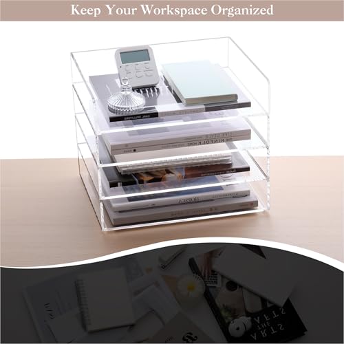 HeZone 4 Tier Paper Organizer for Desk,Acrylic Paper Tray,Clear Stackable Desk Organizer for Document, Office File,A4 Paper - style: 4-layer horizontal tray