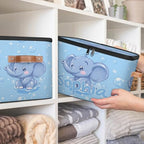 Custom Storage Basket with Name, Personalized Storage Bins with Zipper Lid, Foldable Fabric Storage Box Large capacity with Handle Bubble Elephant - color: Option 18