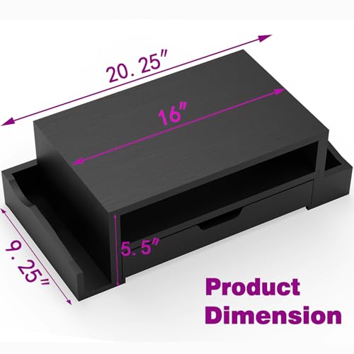 Simple Trending Wood Monitor Stand Riser with Drawer and Pen Holder, Desk Organizer for Home Office, Black