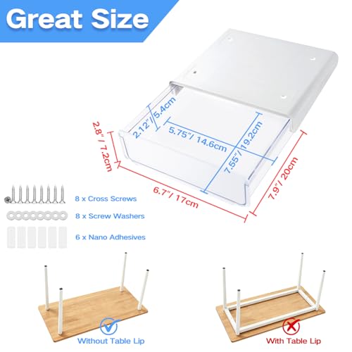OSPNIEEK Self-adhesive Under Desk Drawer Organizer, 2 Pack Table Hidden Slide Out Large Storage Mounted Desktop Pencil Holder Tray Drawers for Office Home School Stationery Kitchen (White) - color: Matte White, size: Standard