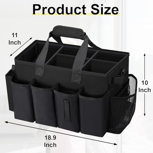 Wearable Large Cleaning Caddy Bag for Housekeeper, Clean Supply Organizer with Adjustable Shoulder, Waist & Handle Straps, Detailing Bag for Kitchen Supplies (Black) - color: Black