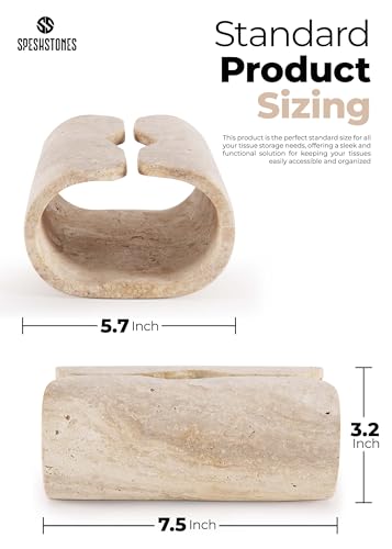 Marble Tissue Box Cover 7.5 Inch Handmade Travertine Tissue Box Holder Rectangle for Modern Bathroom & Home Decor - Decorative Facial Tissues Boxes Holder for Bedroom & Living Room - color: Travertine
