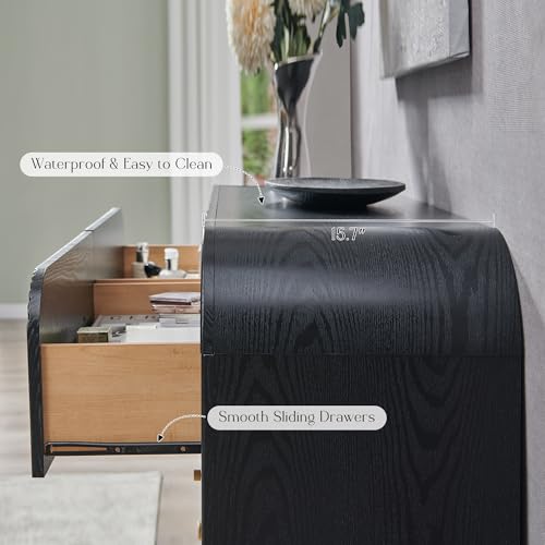 T4TREAM Fluted 6 Drawers Dresser for Bedroom, 54" Wide Modern Chest of Drawers with Thickened Curved Profile Design, Wood Dressers TV Stand for Bedroom, Living Room, Hallway, Black Oak - color: Black Oak, size: 15.75"D x 54"W x 36"H(6 Drawers)