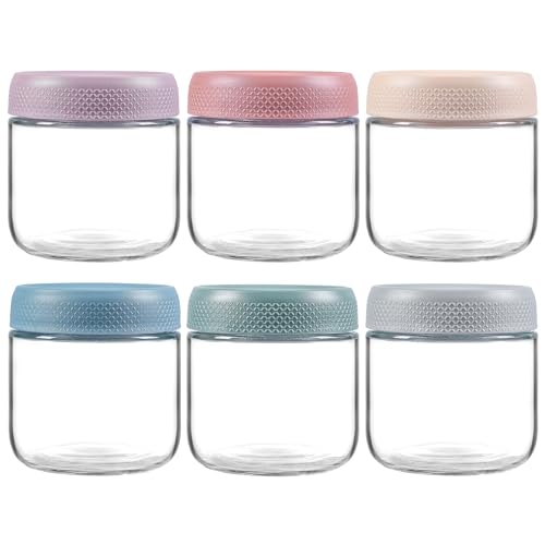 NETANY 6-pack 10oz Glass jars with Airtight Lids, Overnight Oats Containers with Lids, Wide mouth Mason Salad jars, Glass Food Storage Containers for Snacks Yogurt Spice Sugar - color: Multicolor- 10 oz (6 Pack)