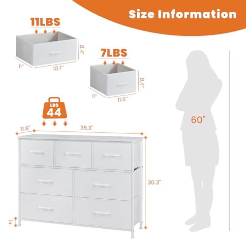 Sweetcrispy 7 Drawer Dresser Storage Organizer with Fabric Bins, Sturdy Steel Frame and Wood Top, Easy Pull Handles, for Bedroom Closet Hallway Entryway,White - color: White, size: 39.4"D x 11.8"W x 30.6"H (7 Drawers)