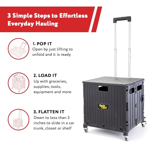 dbest Products Quik Cart 360 Rolling Crate with Wheels - Collapsible Utility Cart for Teachers & Home - Heavy Duty Folding Cart with Seat - 80 lb Capacity - Black - color: Black, style: 360