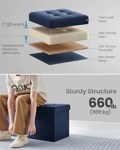 SONGMICS Mazie Collection - 30 Inches Storage Ottoman, Foldable Storage Bench with Flipping Lid, 660 lb Load Capacity, for Entryway, Living Room, Bedroom, Midnight Blue ULSF046Q02 - color: Midnight Blue, size: 15"D x 30"W x 15"H