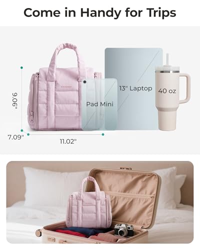 BAGSMART Hanging Toiletry Bag with Removable Partition, Puffy Water-resistant Fabric, Cosmetic Bag Makeup Bag for Full Sized Toiletries, Nude Pink - color: Nude Pink