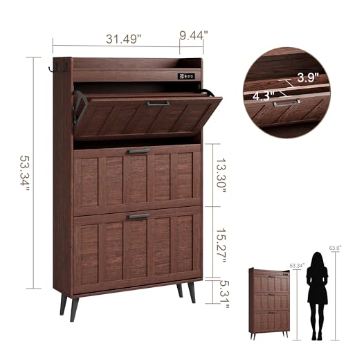 ChooChoo Shoe Storage Cabinet with 3 Flip Drawers, Deodorizing Shoe Organizer Storage for Entryway, Freestanding Hidden Slim Narrow Shoe Rack Cabinet, Walnut - color: Walnut, size: 3-Drawers