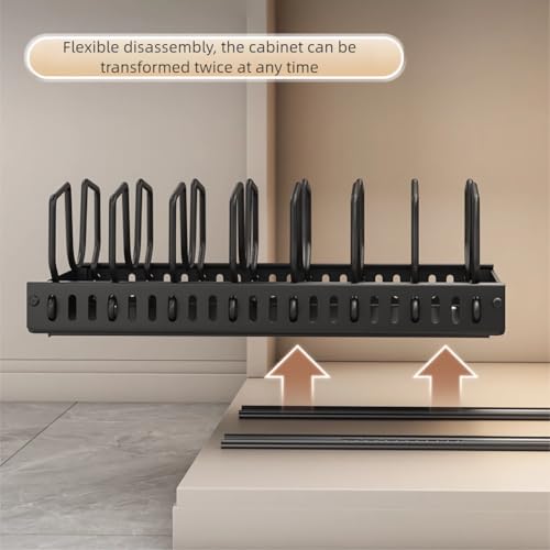 pots and pans organizer under cabinet,pot lid organizers inside cabinet holders for kitchen,Horizontal and vertical pulling modes,cast iron storage (Black Vertical pull-out) - size: Black Vertical pull-out