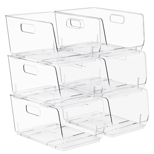 Sorbus Stackable Storage Bins Open Front, Clear Stackable Storage Bins, Pantry Bins for Storage and Organization, Acrylic Stackable Bins for Kitchen, Clear Pantry Organizer Bins (Medium 6 Pack) - size: Medium, style: 6 Pack