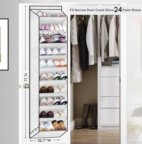 SLEEPING LAMB Over The Door Shoe Organizer for Closet with Large Deep Pockets, Narrow Shoe Rack for Door Hanging Boots Storage, White - color: White, size: 71''